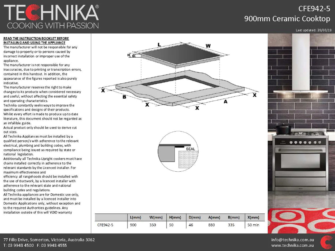 Technika CFE942-5 90cm Ceramic Touch Control Cooktop - Clearance Discount