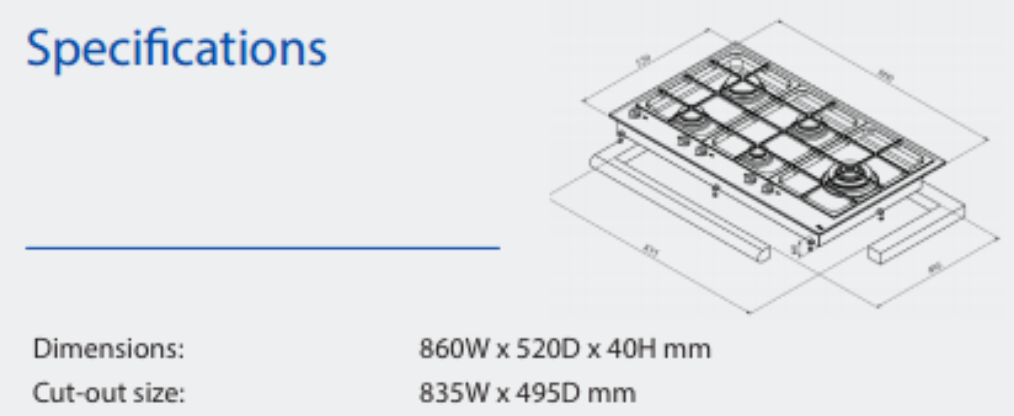 Blanco Cglp905Wxffc 90Cm Italian Made Stainless Steel Gas Cooktop
