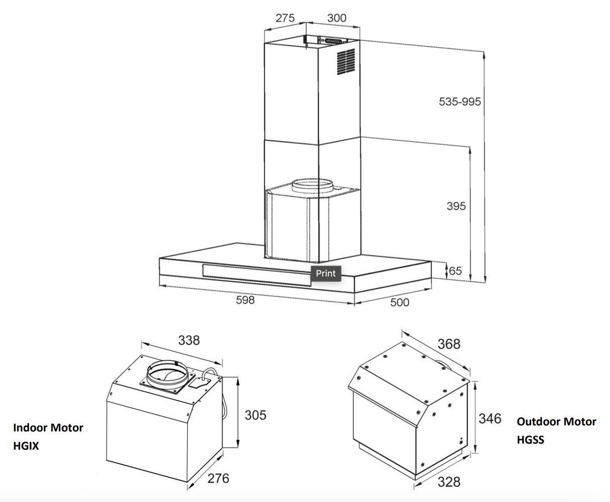 Q SERIES CH624SL-EXTHGIX 90cm Silent Canopy Rangehood, Indoor Motor