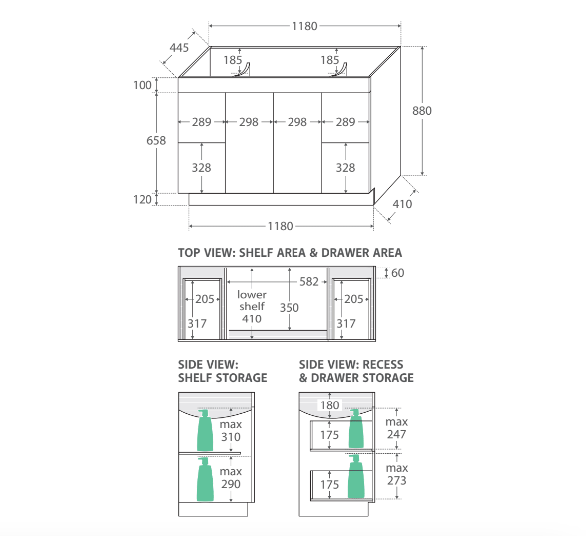 Fienza CIT120NKW Citi 1200mm Sink & Vanity on Kickboard