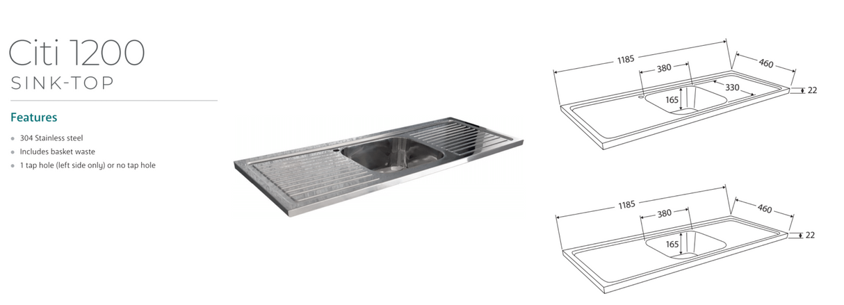 Fienza CIT120NKW Citi 1200mm Sink & Vanity on Kickboard