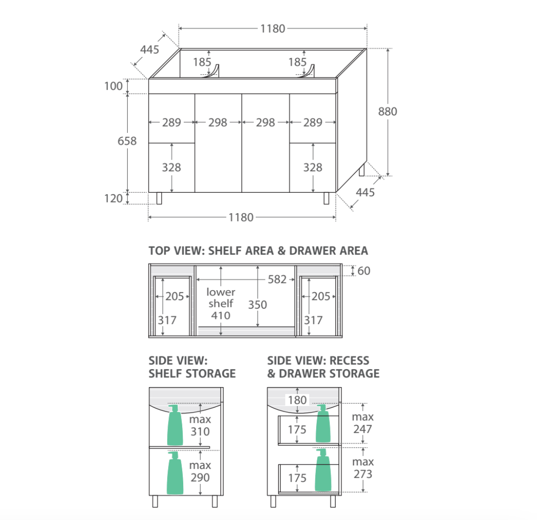 Fienza CIT120NLW Citi 1200mm Sink & Vanity on Legs