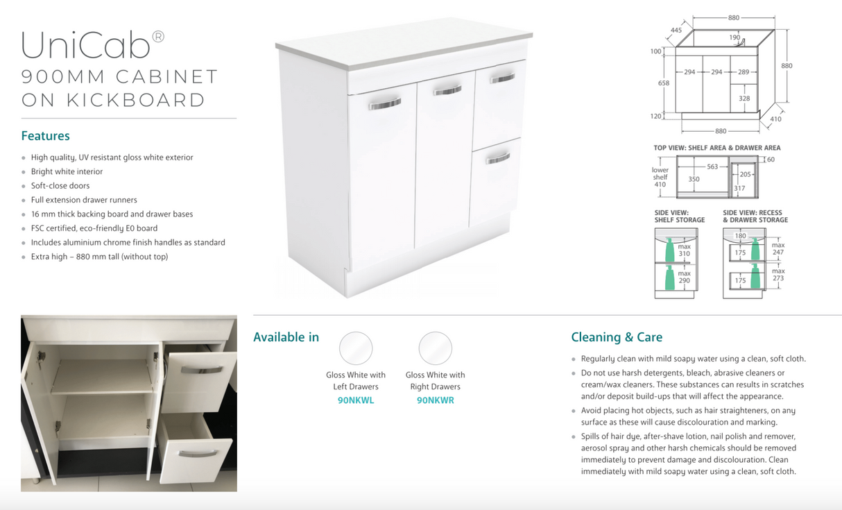 Fienza CIT90NKWR Citi 900mm Sink & Vanity on Kickboard