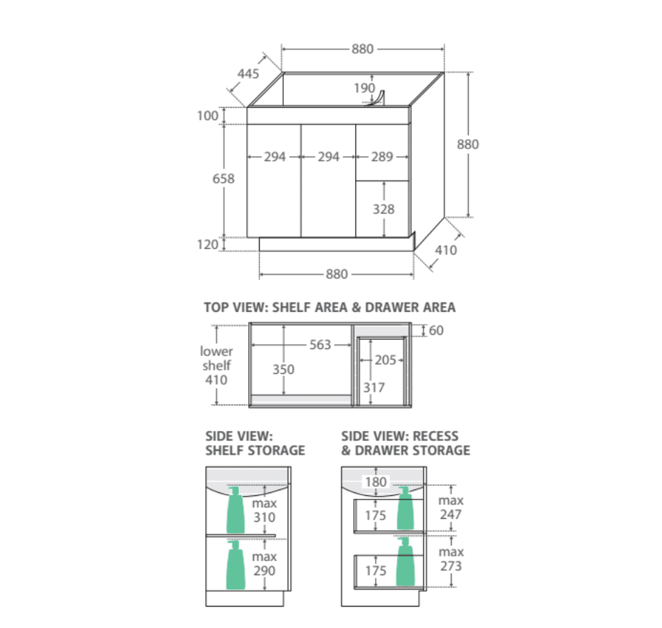 Fienza CIT90NKWR Citi 900mm Sink & Vanity on Kickboard