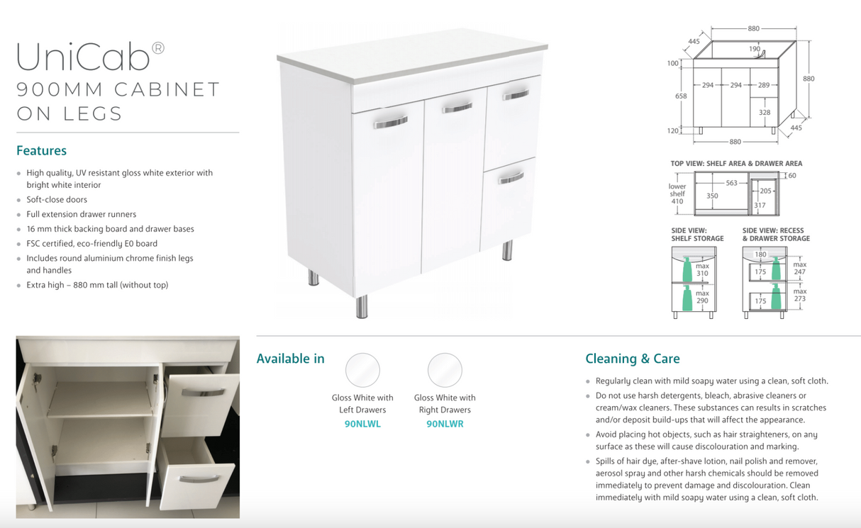 Fienza CIT90NLW Citi 900mm Sink & Vanity on Legs