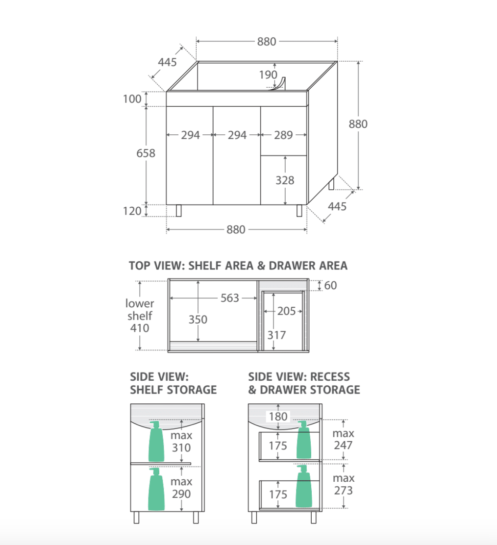 Fienza CIT90NLW Citi 900mm Sink & Vanity on Legs
