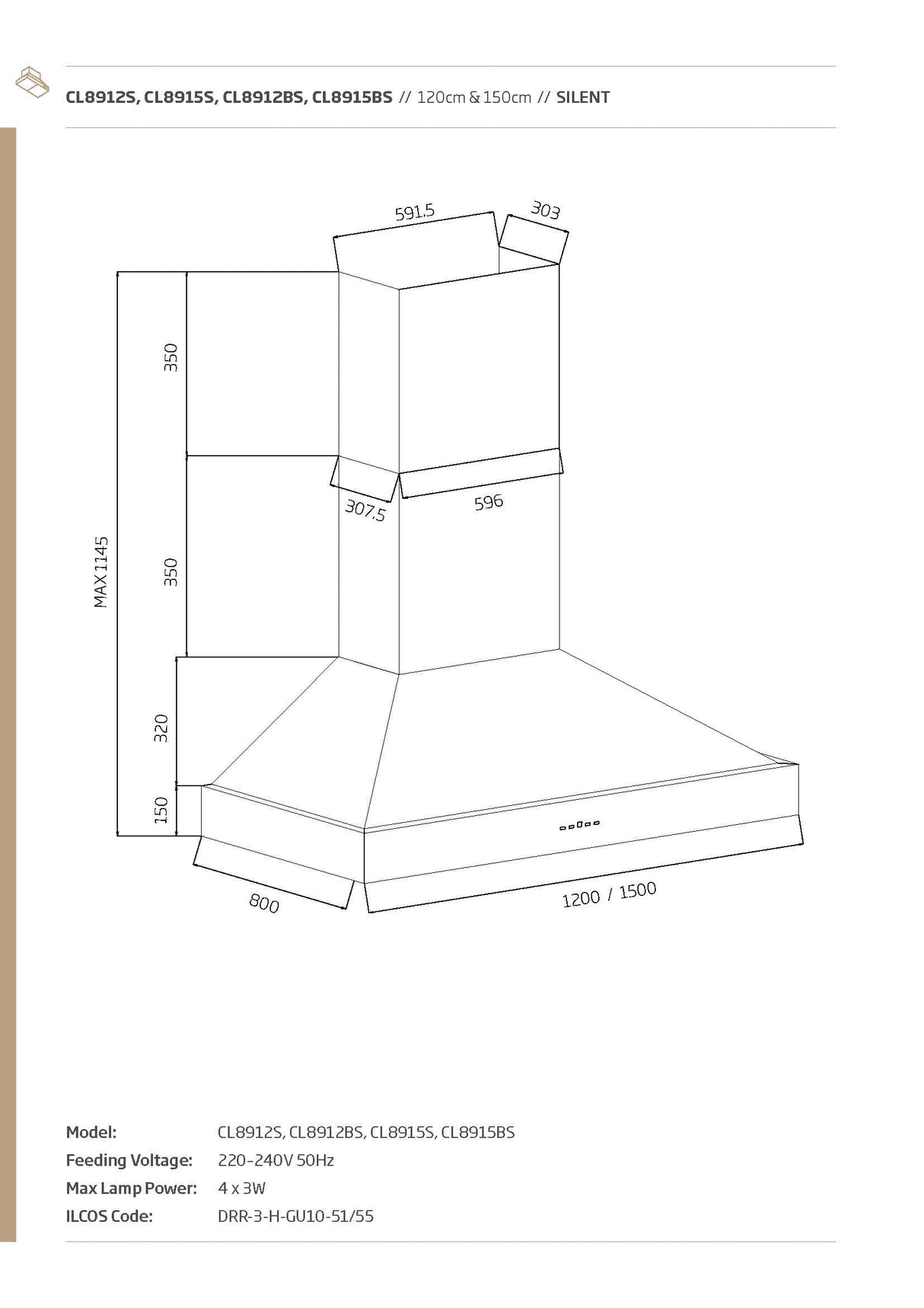 Schweigen CL8912BSE2 120cm Silent BBQ Canopy, Twin Motor, 5000m3/hr, Black