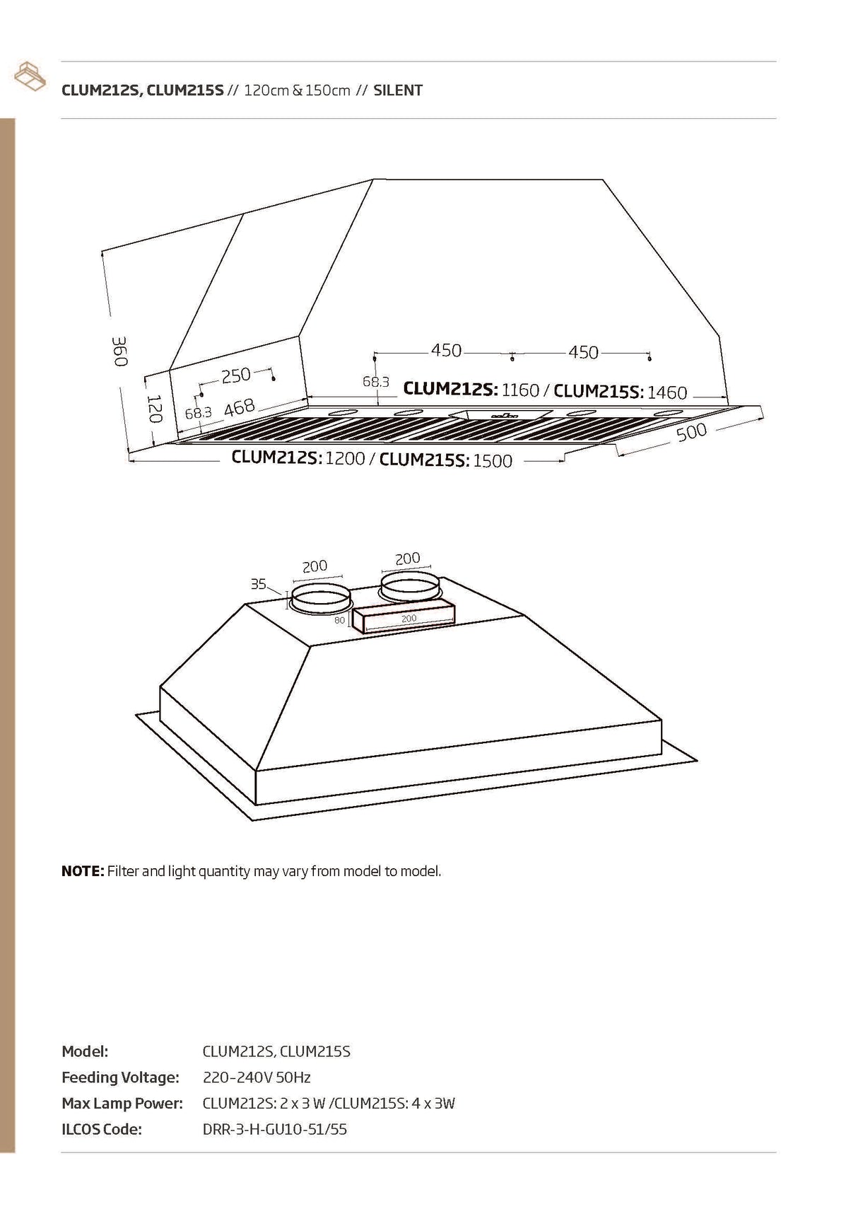 Schweigen CLUM212 120cm Non Silent BBQ Undermount Twin Motor Rangehood, 2500m3/hr, Stainless Steel