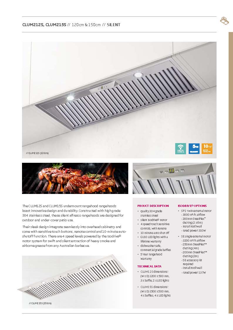 Schweigen CLUM215SE 150cm Non Silent BBQ Undermount Single Motor Rangehood, 3200m3/hr, Stainless Steel