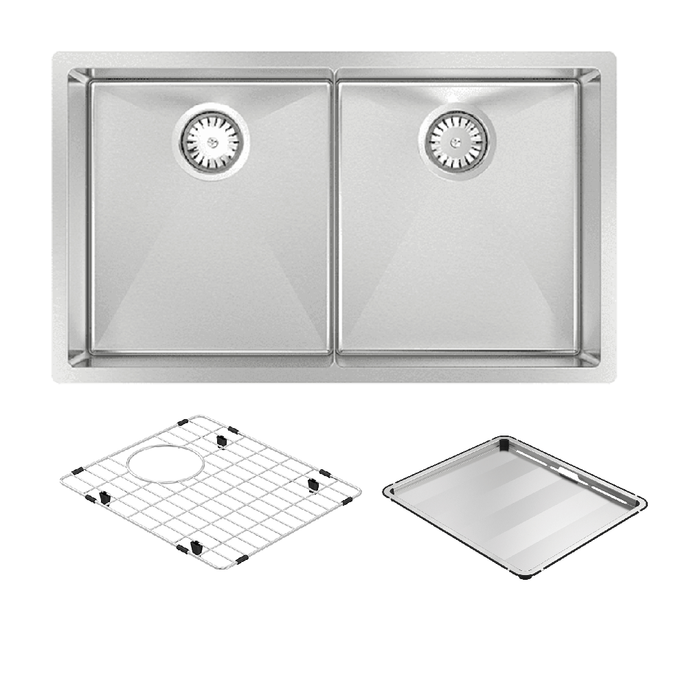Abey Piazza Double Bowl Stainless Steel Sink, 758x445mm, Topmount/Undermount, (Inc. Tray & Grid), CR340D