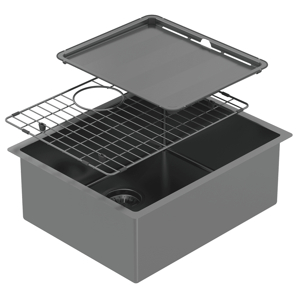 Abey Piazza Square Single Bowl Sink, 545x445mm, Topmount/Undermount, (Inc. Tray & Grid), Black Pearl, CR500B