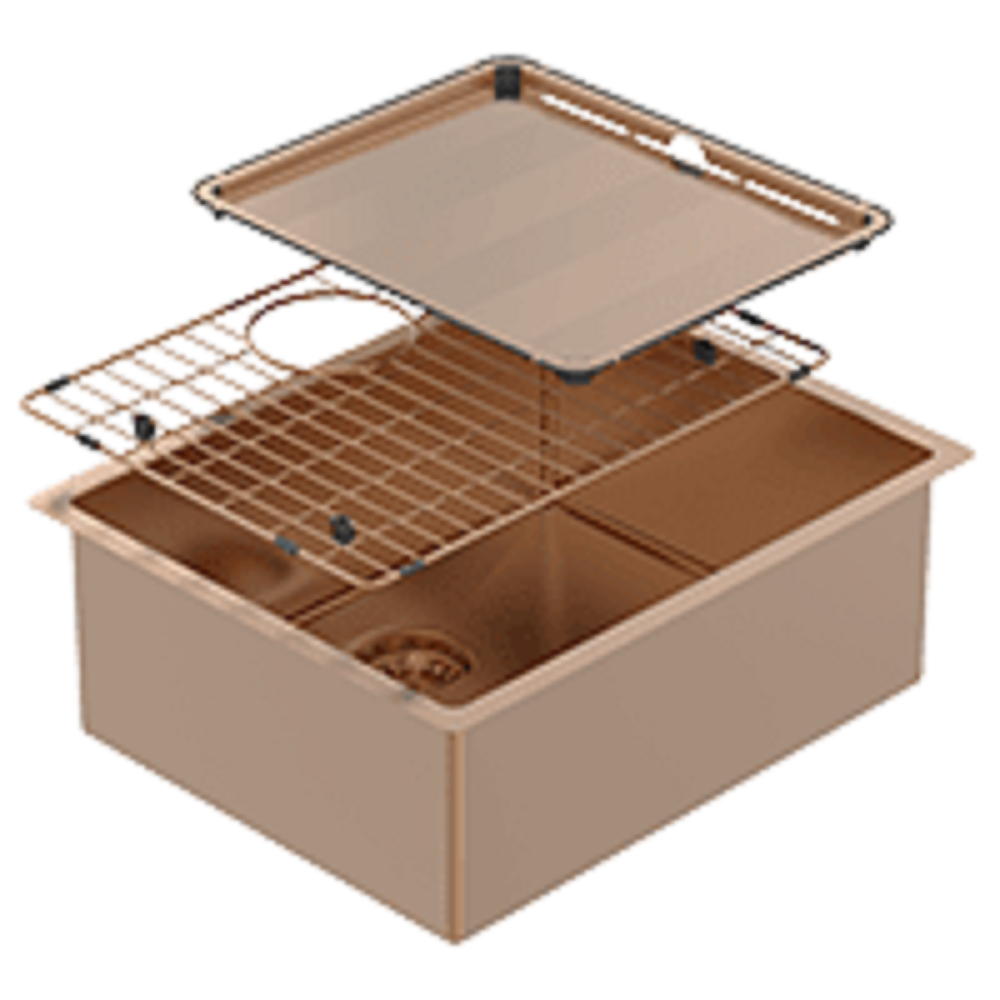 Abey Piazza Single Bowl Sink, 545x445mm, Topmount/Undermount, (Inc. Tray & Grid), Artisan Copper, CR500CO