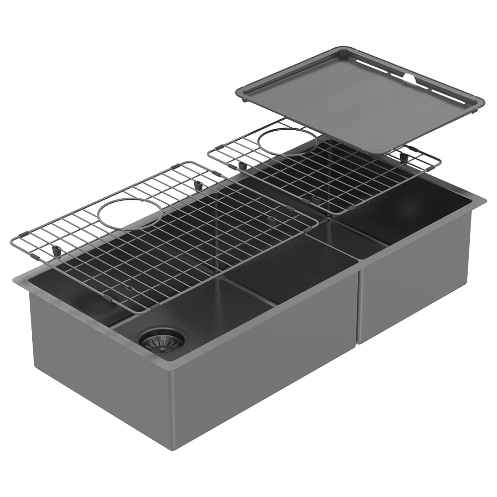 Abey Piazza Sink, 1 & 3/4 Bowl, 889x445mm, Topmount/Undermount, (Inc. Tray & Grid), Black Pearl, CR500DB