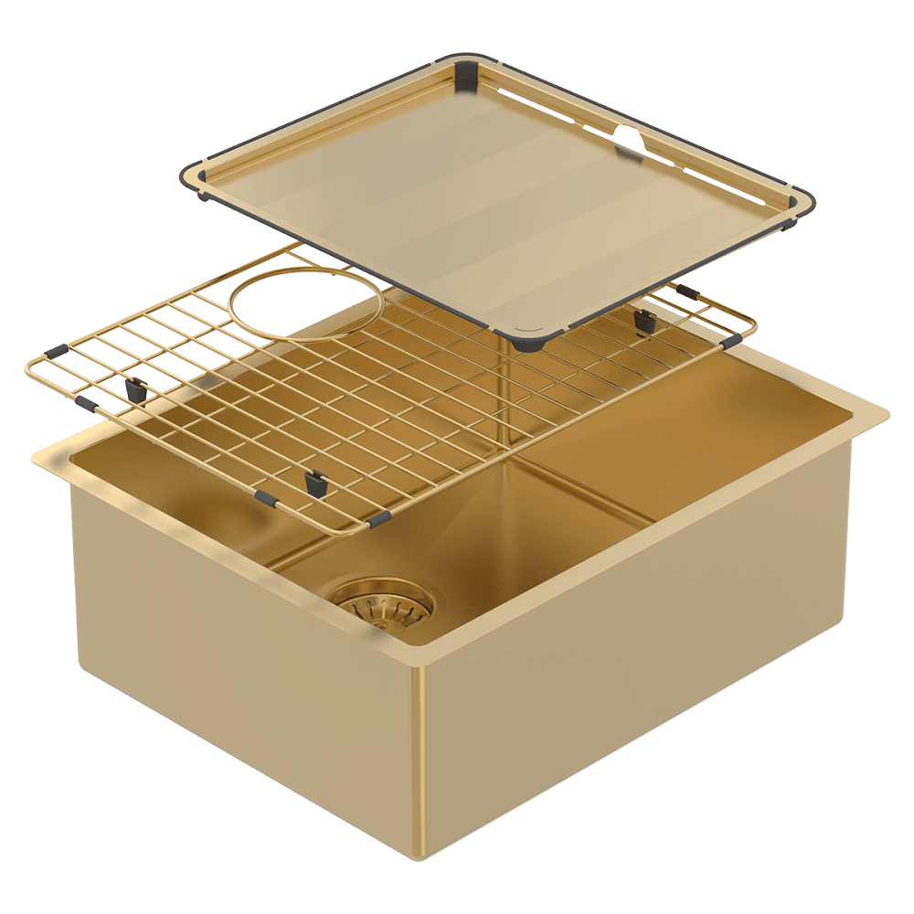 Abey Piazza Sink, Single Bowl, 545x445mm, Topmount/Undermount, (Inc. Tray & Grid), Eureka Gold, CR500G