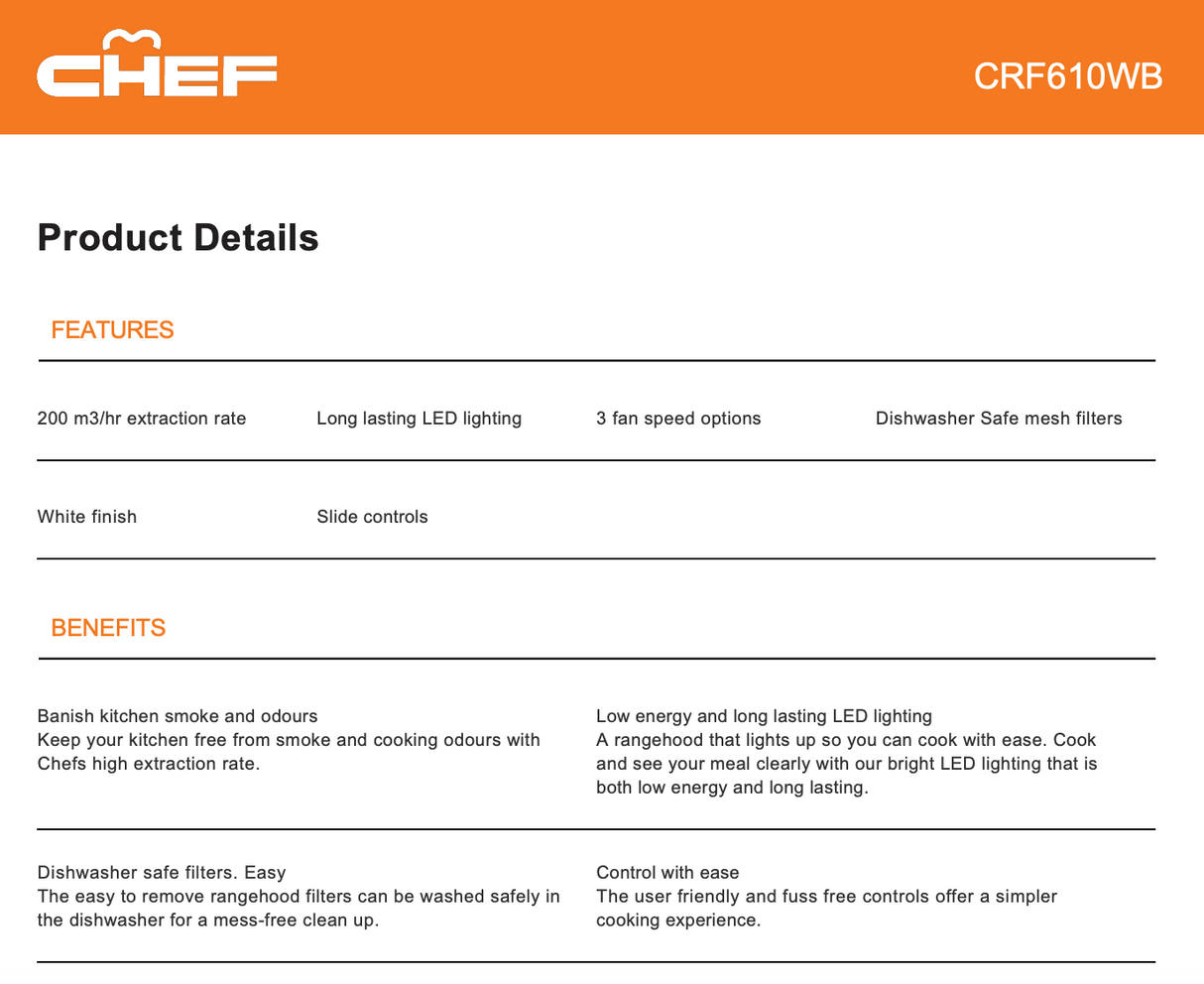 Chef CRF610WB 60cm Fixed Rangehood - Box/Packaging Damage