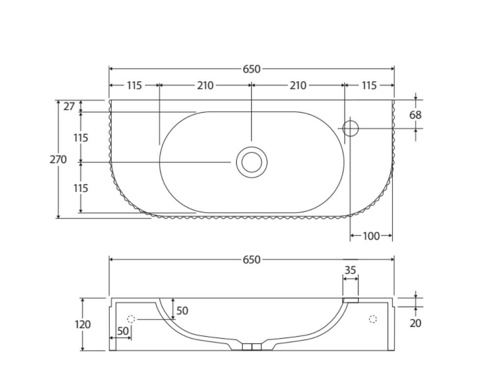 Fienza CSB310-1 Minka Solid Surface Wall Basin, 1 Tap Hole