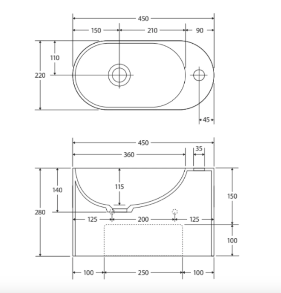 Fienza CSB311-1 Ari Cast Stone Wall Basin, One Tap Hole