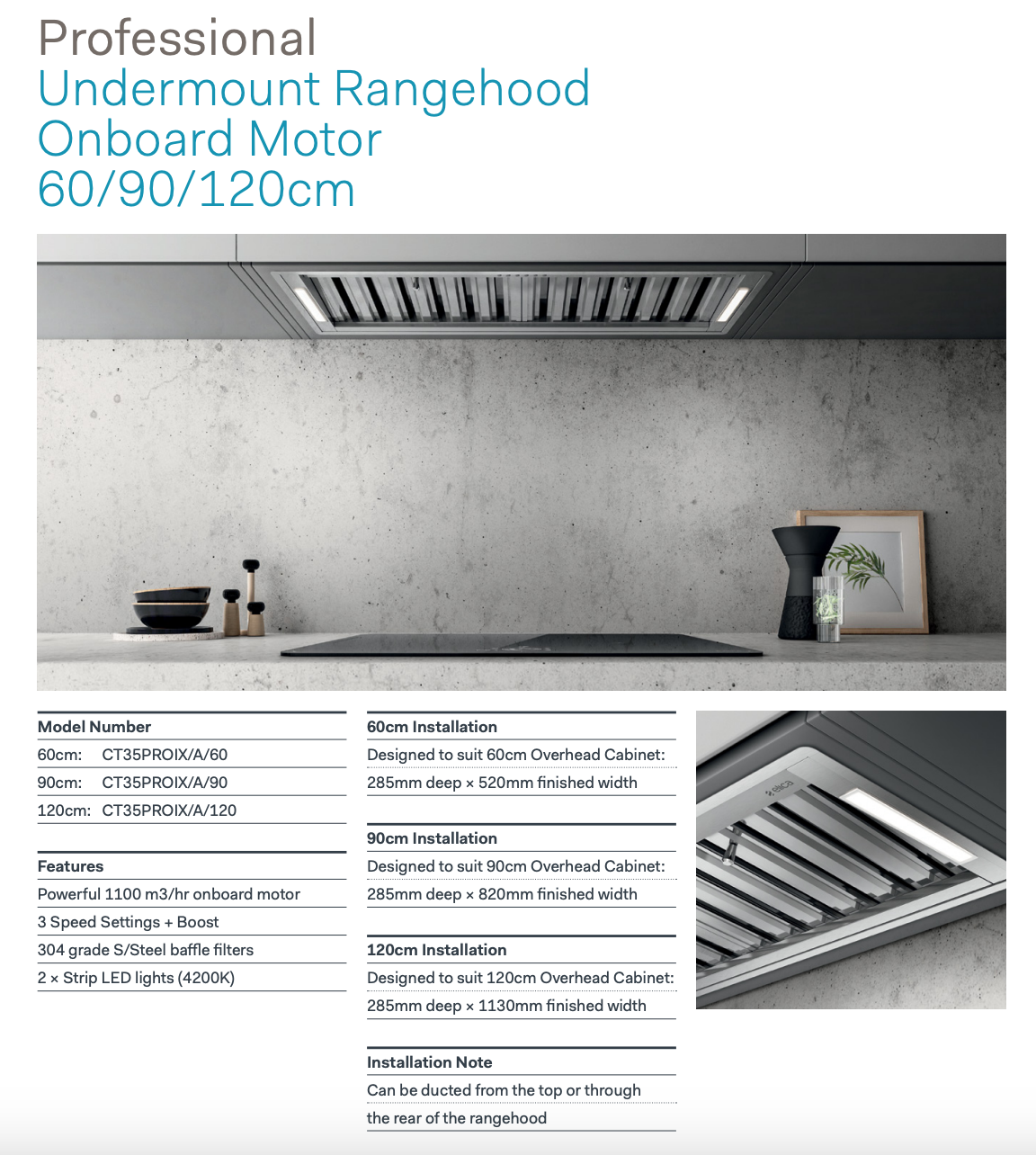 Elica CT35PROIX/A/90 90cm Stainless Steel Professional Integrated Rangehood