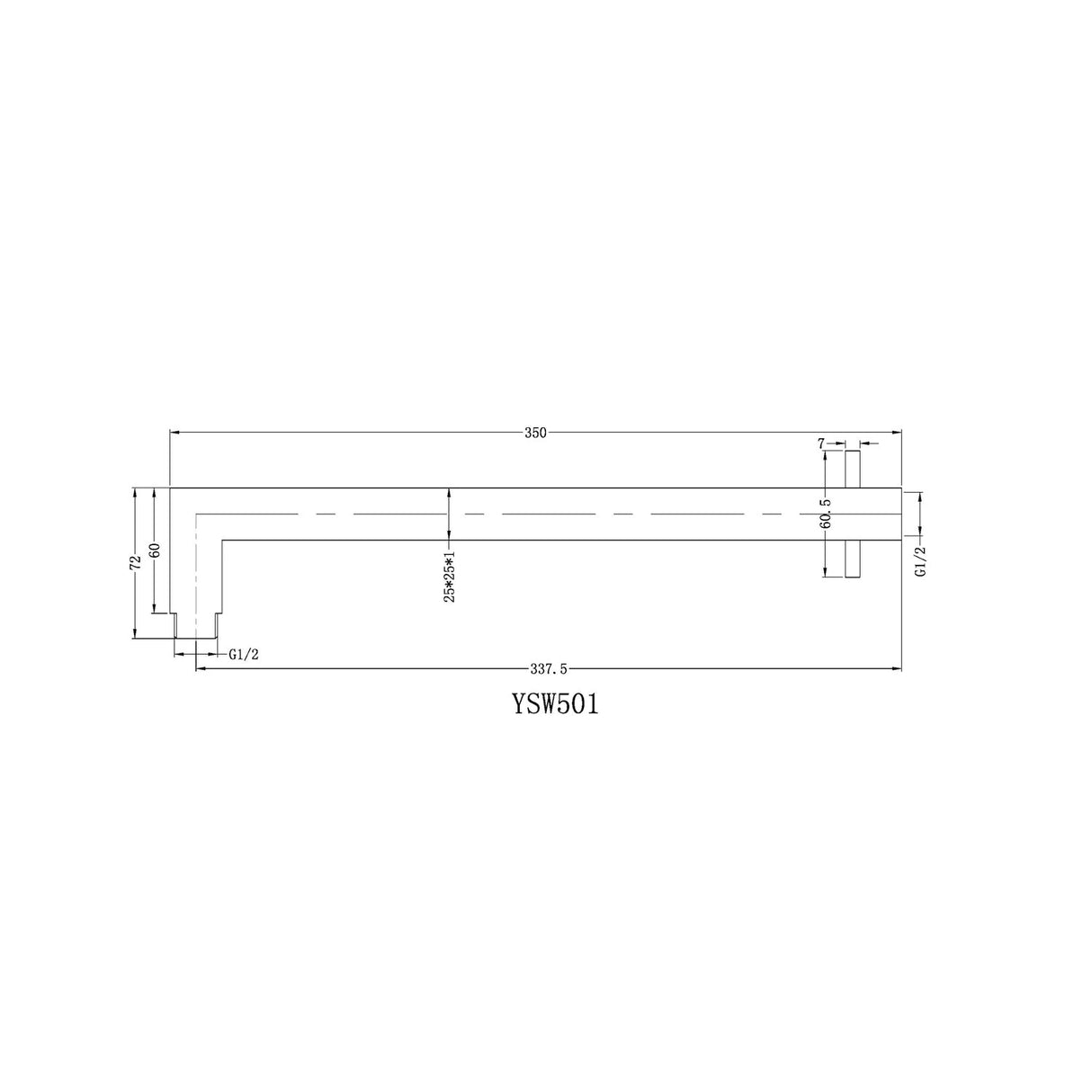 Nero YSW501CH Metro Square Wall Mounted Shower Arm - Chrome