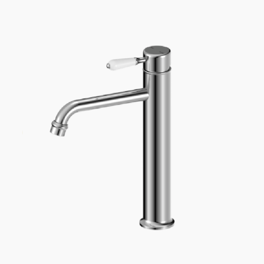 Nero York Straight Tall Basin Mixer, White Porcelain Lever Chrome NR692101A01CH