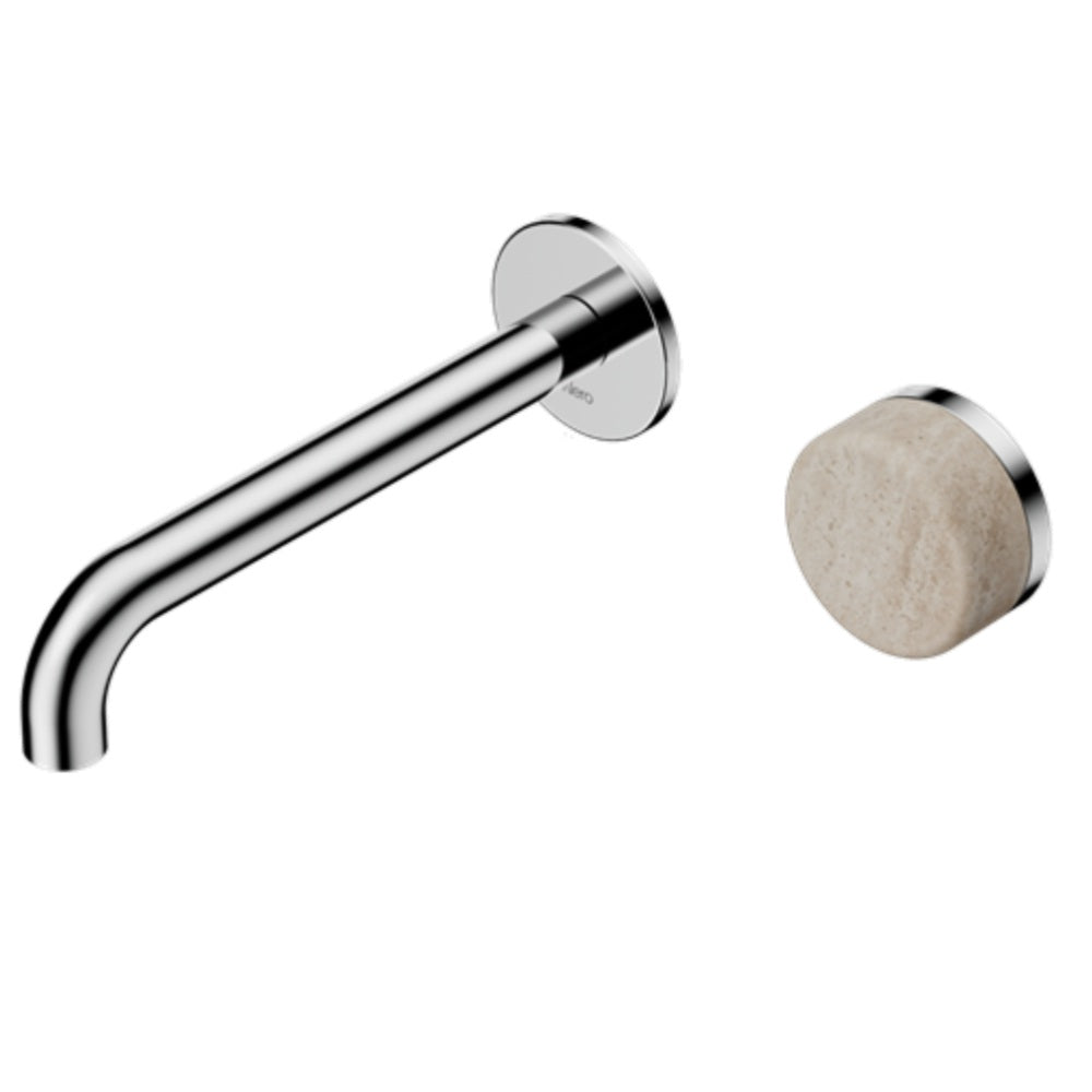 Nero Serenity Progressive Wall Basin Mixer 160mm Spout w/ Rome Travertine Handle Chrome 24E063CH