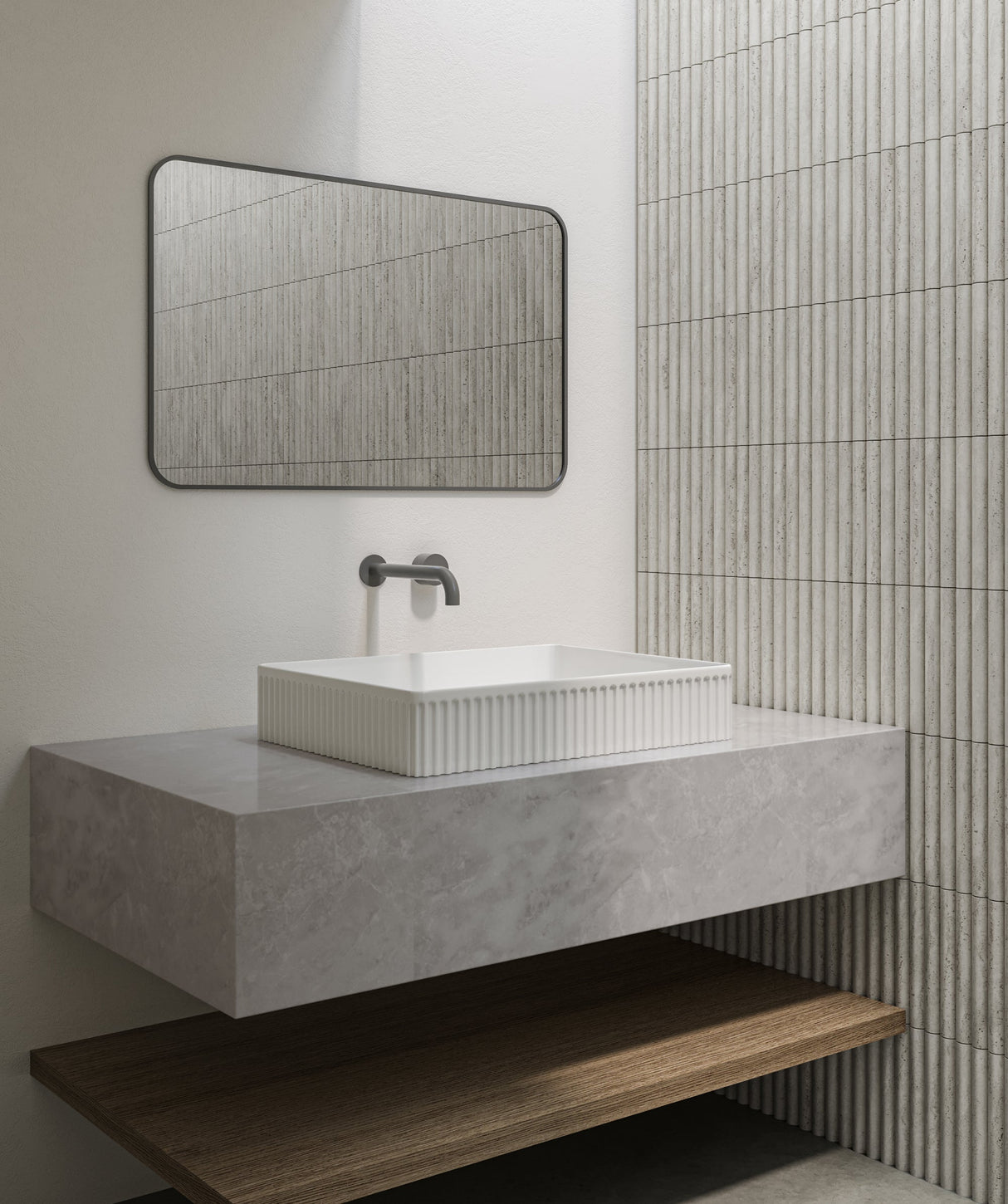 Seima 192624 Cleo 501 Fluted Rectangle Above Counter Basin, 500x360mm, Gloss White