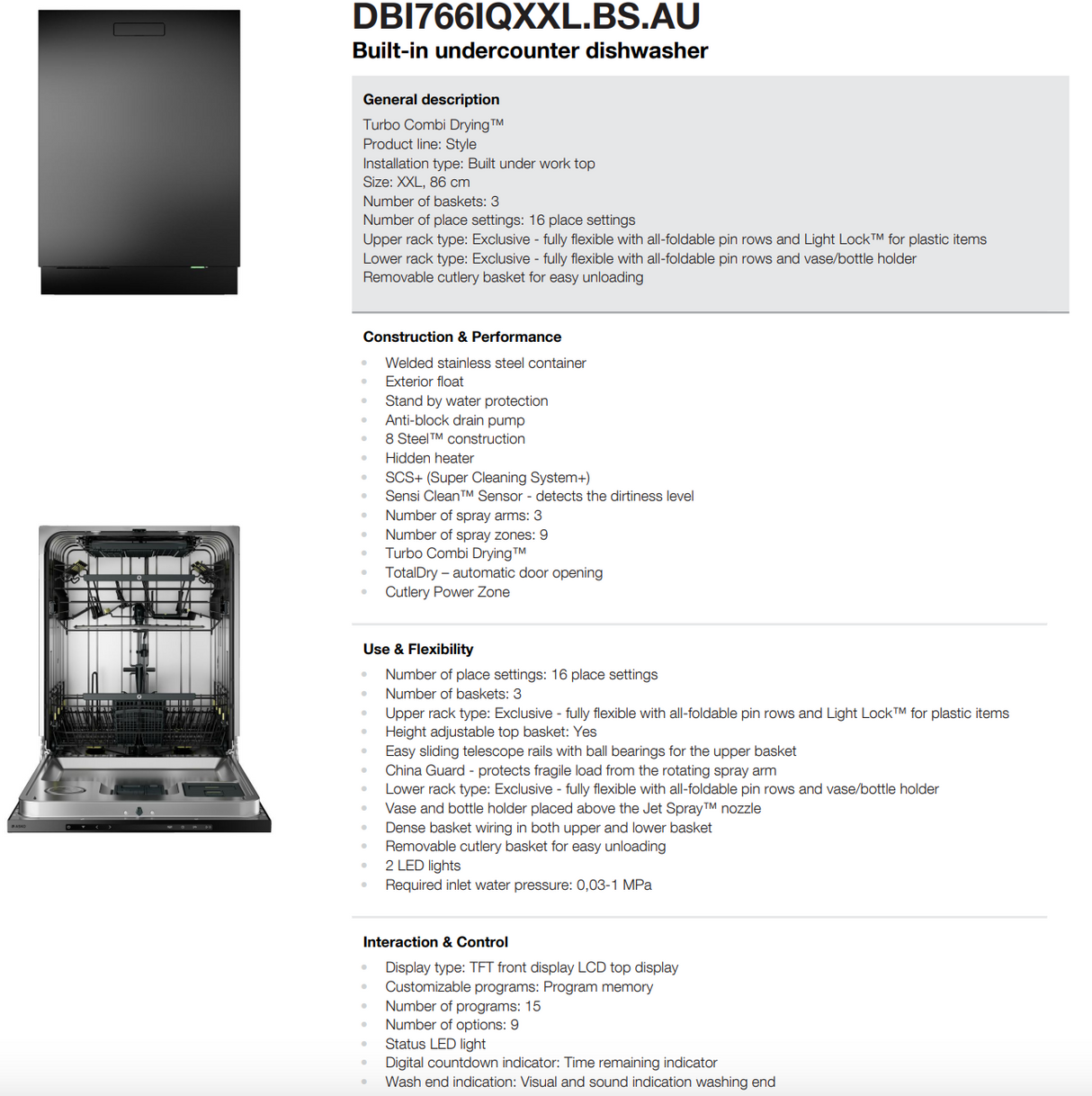 ASKO 60cm Style Built-In Dishwasher Black Steel DBI766IQXXLBSAU - ASKO Seconds Discount