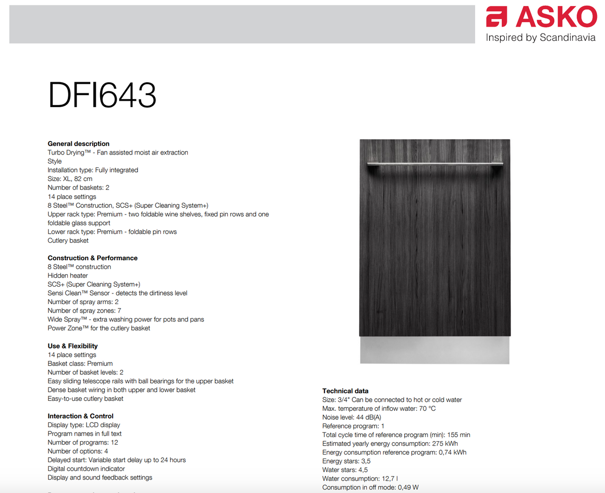 ASKO Fully Integrated 60cm Dishwasher DFI643AU - Factory Seconds