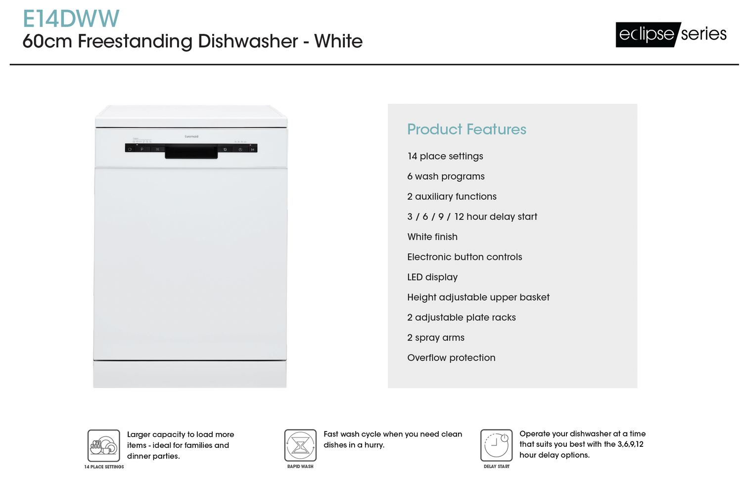 Euromaid White 60cm White Dishwasher - Ex Display Discount