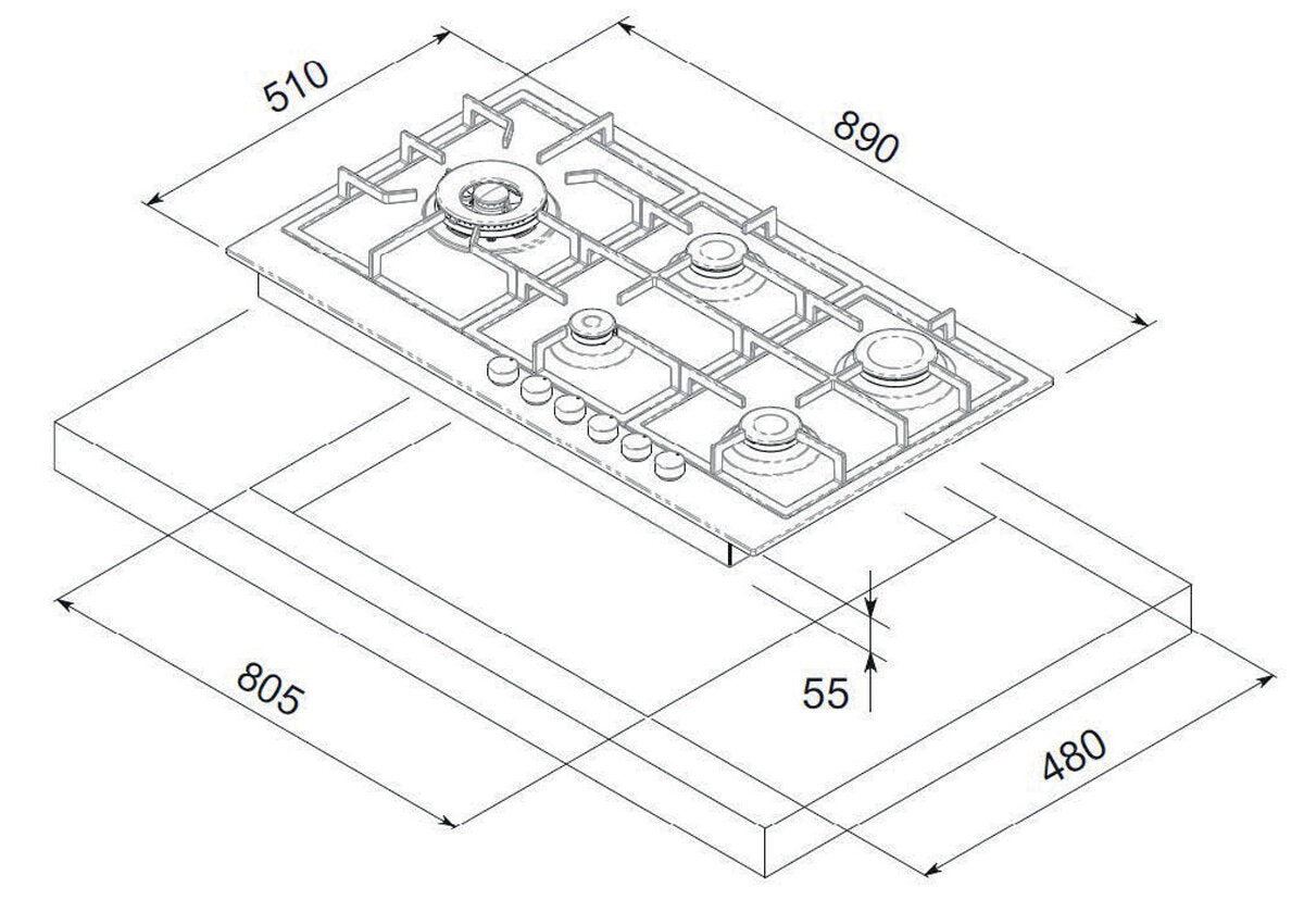 Euro Appliances E90Ctwx 90Cm 5 Burner Stainless Steel Gas Cooktop - Special Order