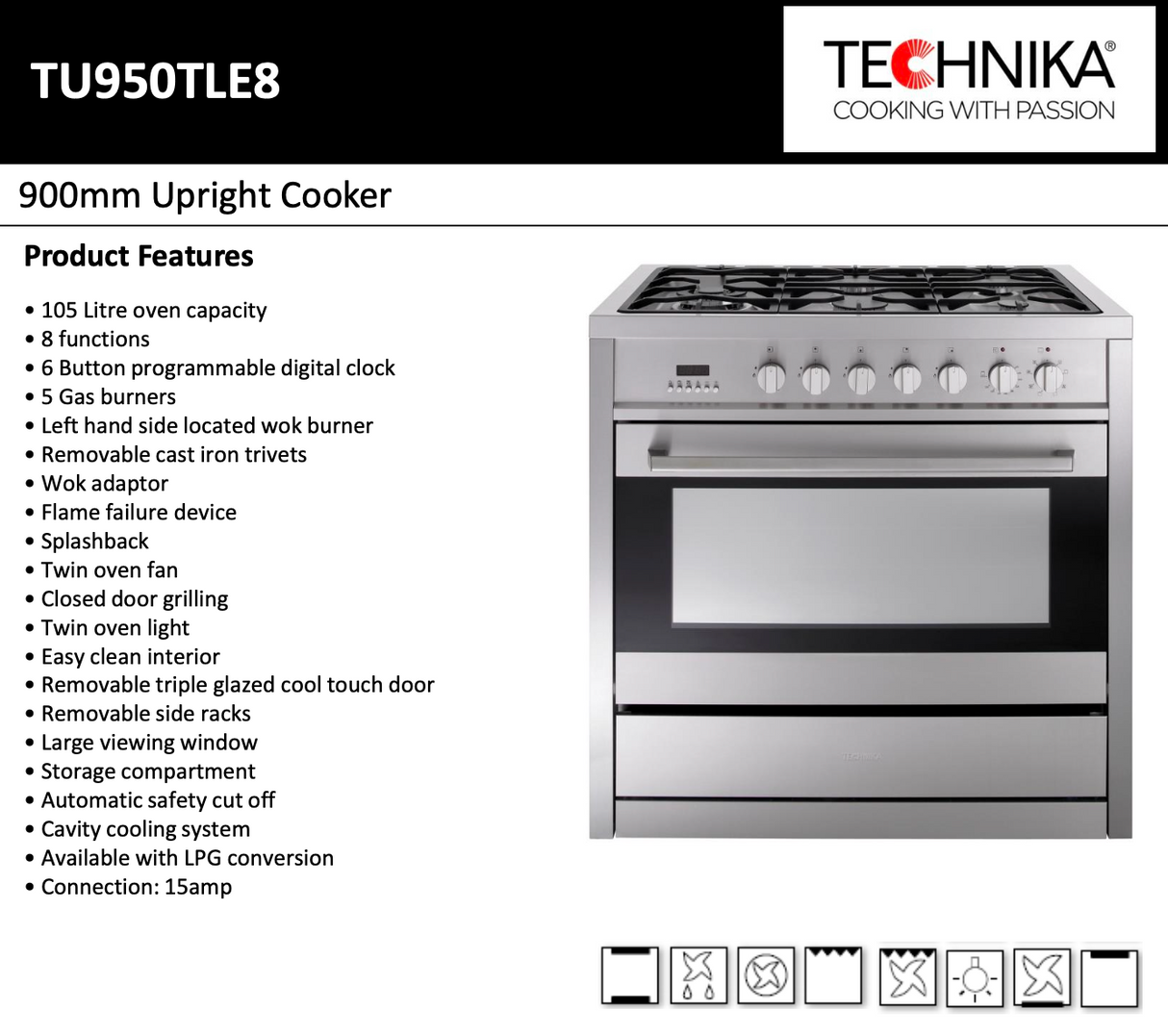 Technika TU950TLE8 90cm Dual Fuel Freestanding Stove - Seconds Discount