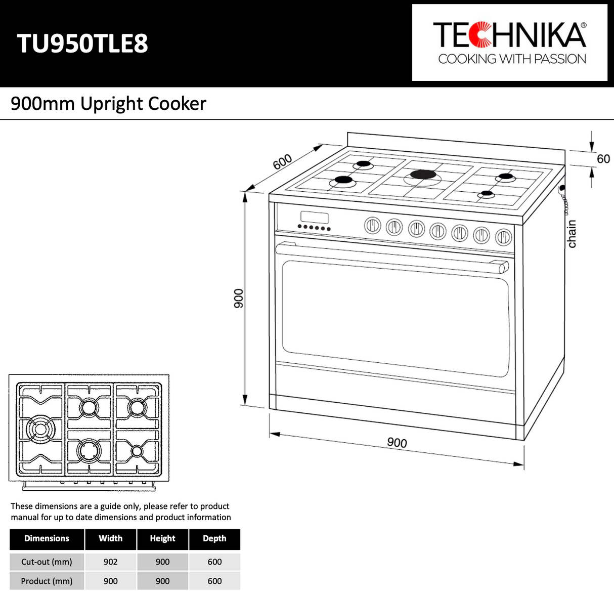 Technika TU950TLE8 90cm Dual Fuel Freestanding Stove - Seconds Discount