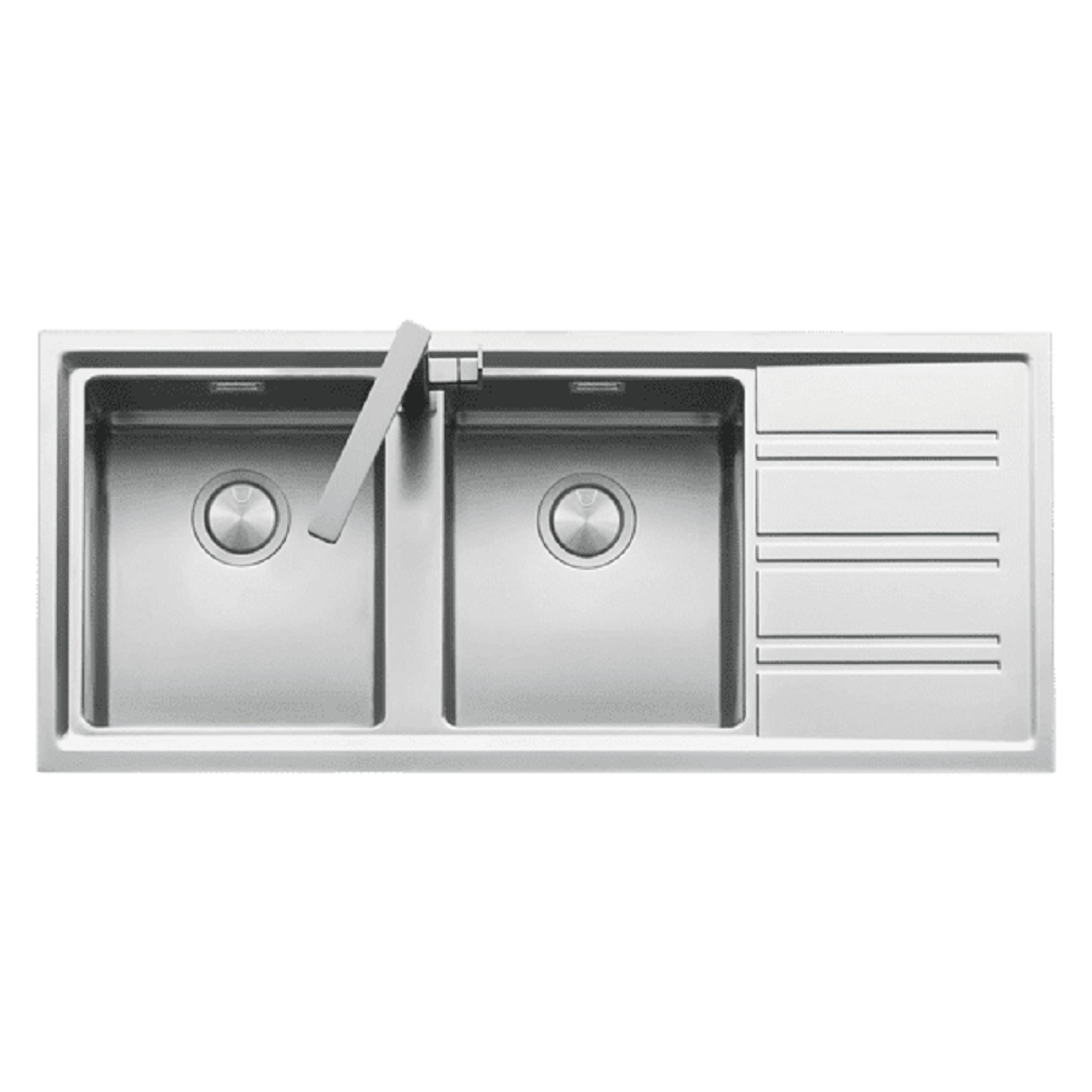 Abey Easy Double Bowl Sink, 1160x500mm, Topmount, Left Bowl with Drainer, Stainless Steel, EASY200L