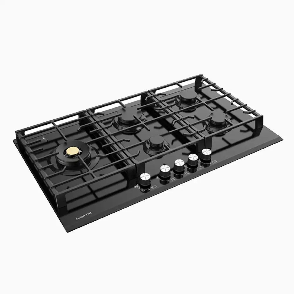 Euromaid EC95GLB 90cm 5 Burner Black Glass Gas Cooktop - Ex Display Discount - Black Friday Sale!!