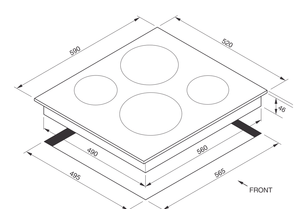 Euromaid ECCT64 60cm Ceramic Cooktop with 4 Zones and Slide Touch Control, Black - Ex Display Discount
