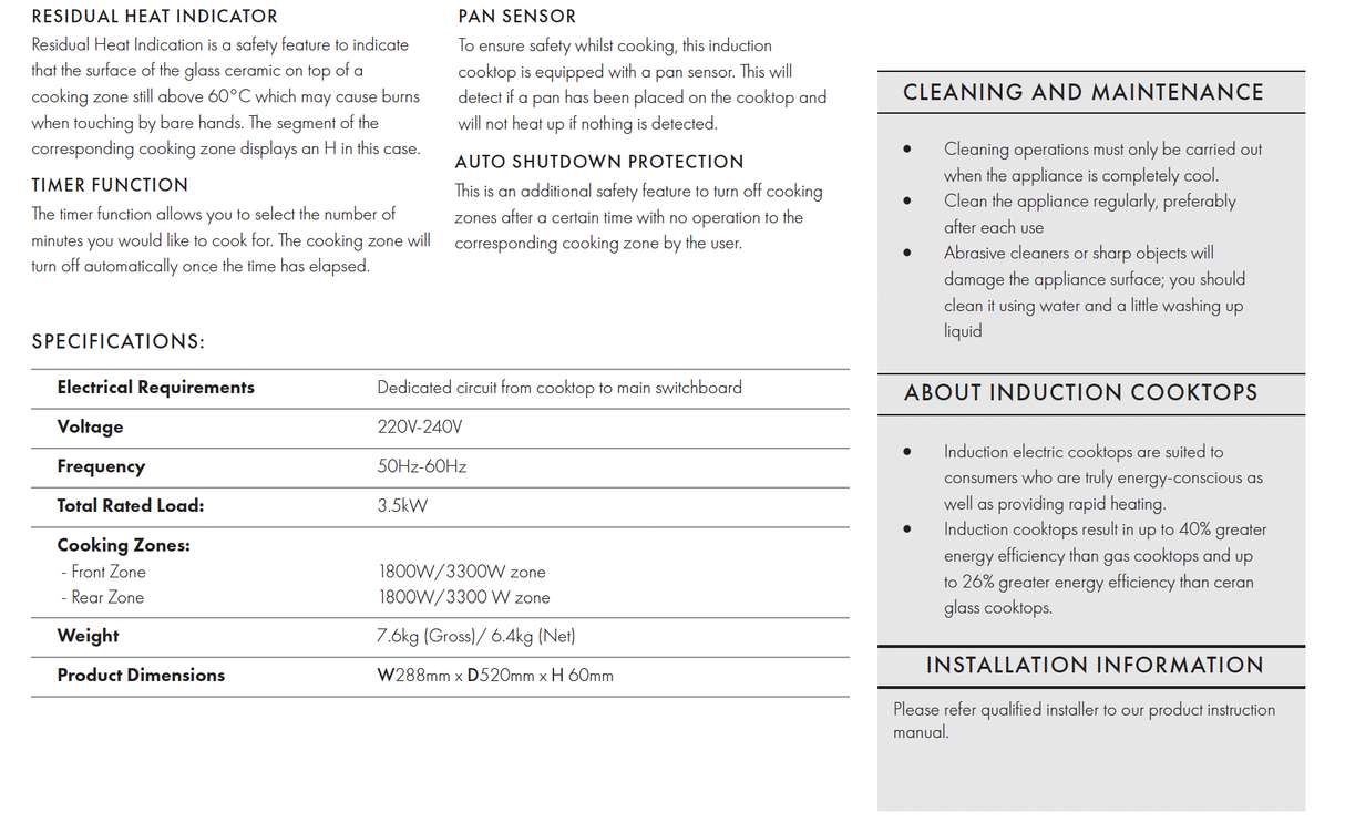 Euro Appliances ECI30FZ2 30cm Induction Flexi Zone Cooktop - Special Order