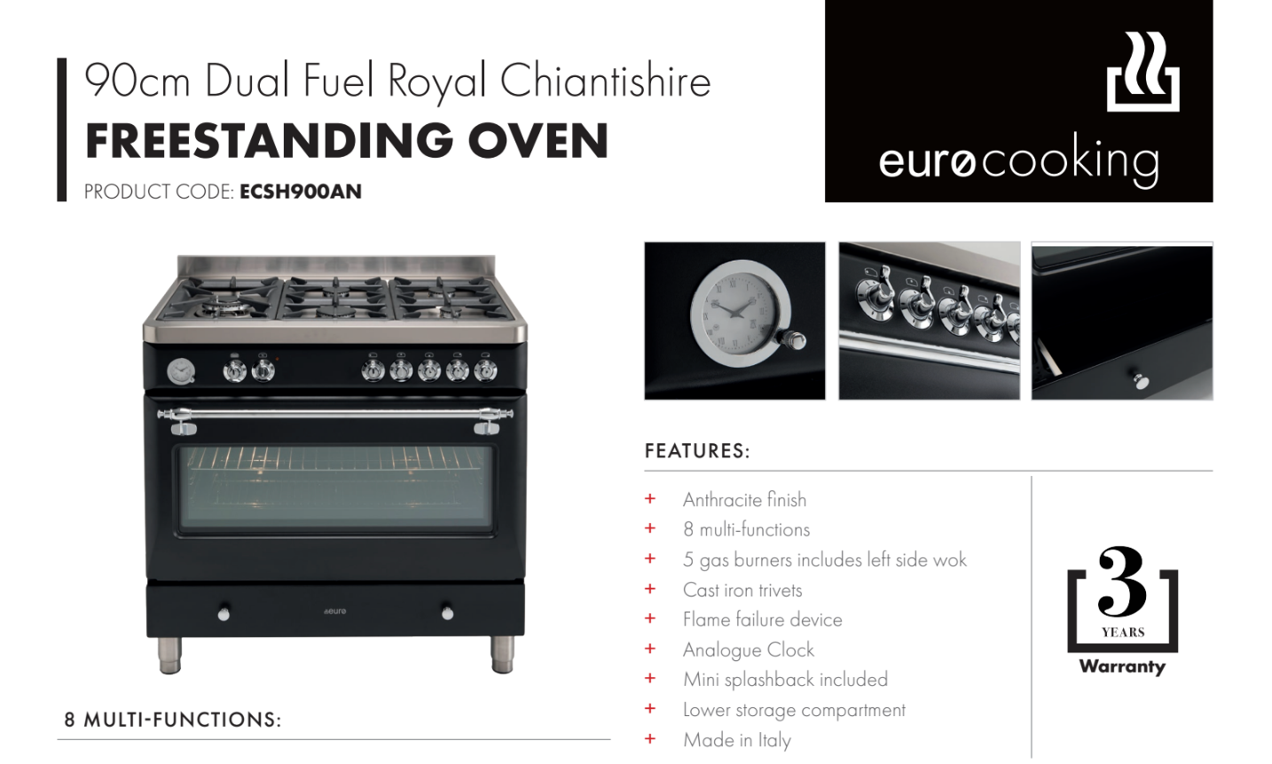 Euro Appliances ECSH900AN 90cm Dual Fuel Anthracite Royal Chiantishire Stove - Ex Display Discount