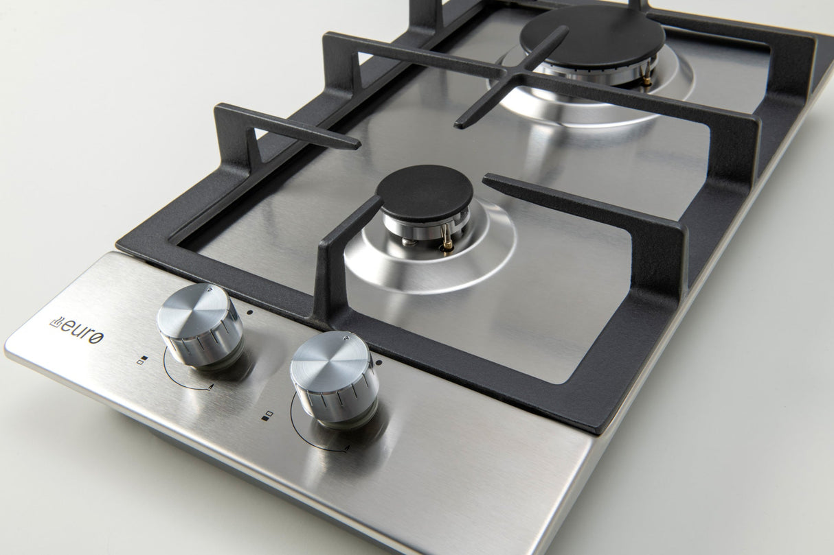 Euro Appliances Ect30Gx 30Cm 2 Burner Stainless Steel Gas Hob Cooktop