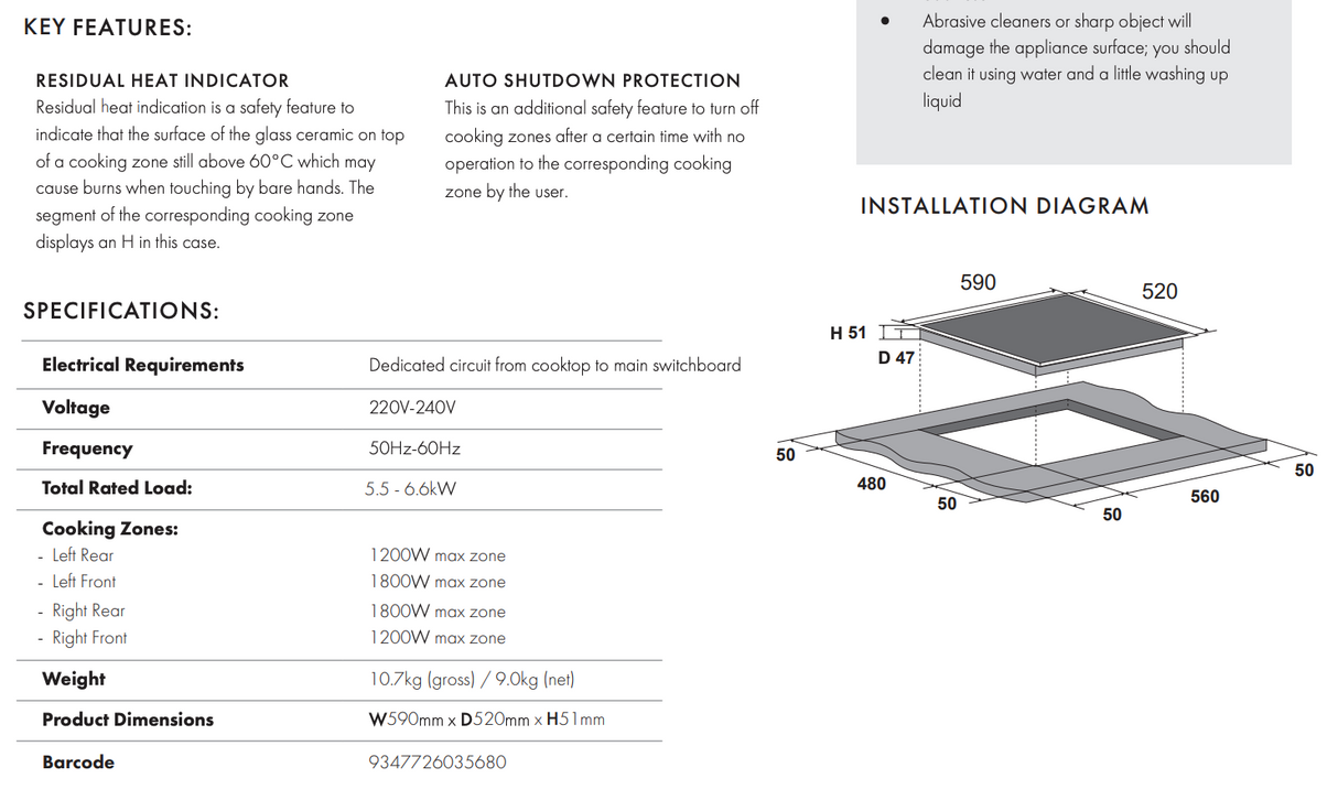 Euro Appliances ECT600C42 60cm Ceramic Cooktop