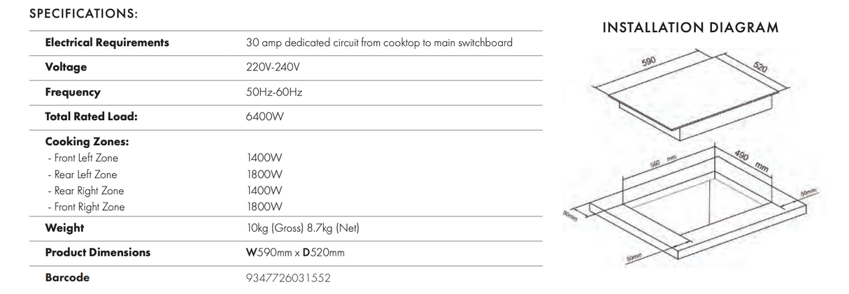 Euro Appliances ECT600IN2 60cm Induction Cooktop - Pre Order