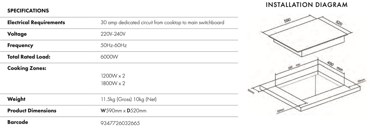 Euro Appliances EI08 60cm Induction Package