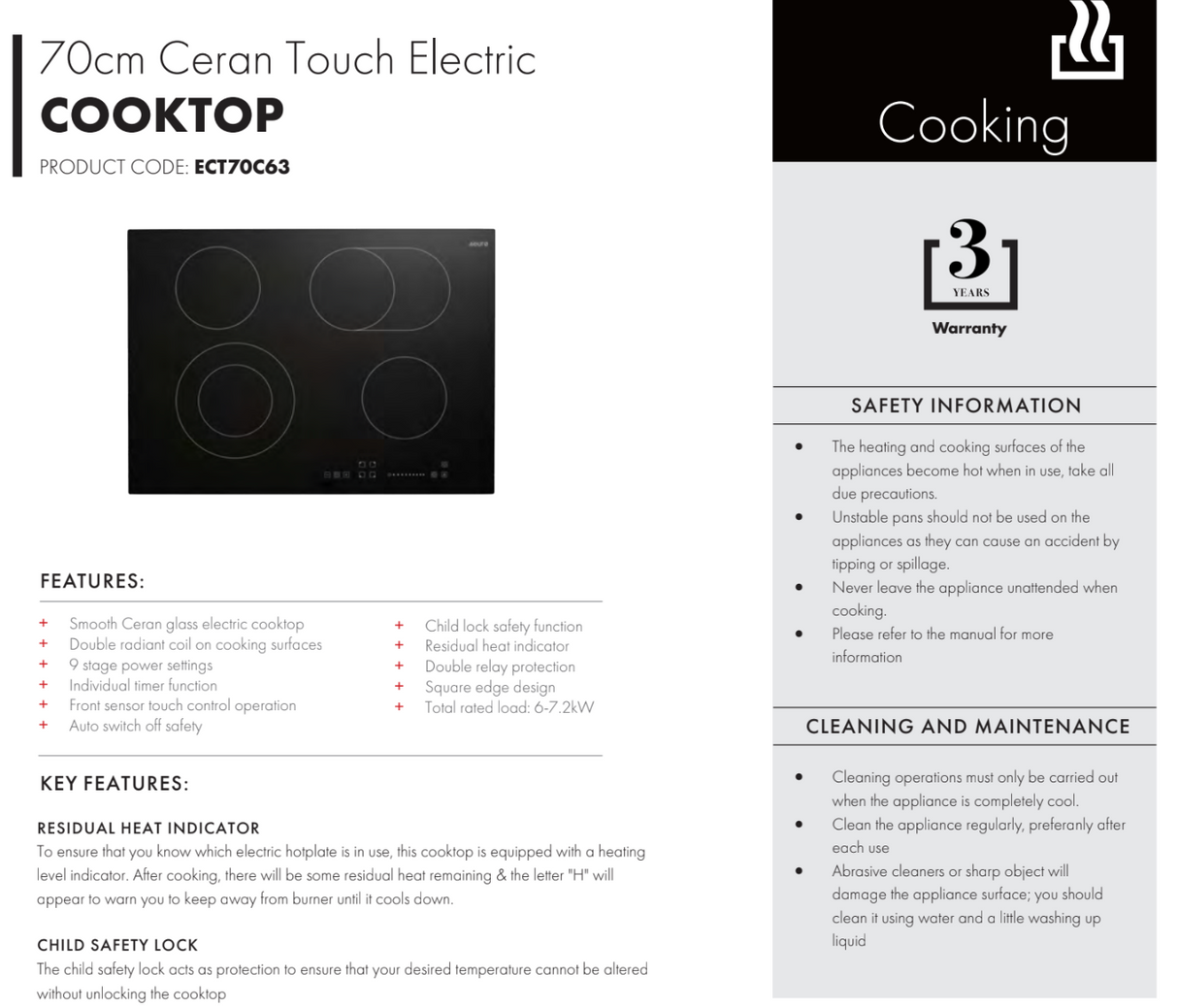 Euro Appliances ECT70C63 70cm Ceramic Cooktop