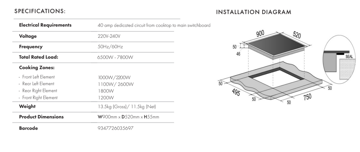 Euro Appliances ECT900C62 90cm Electric Cooktop - Special Order