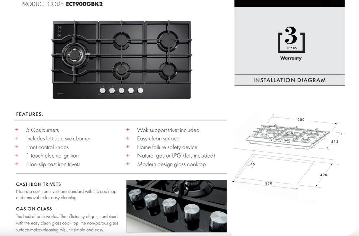 Euro Appliances x Euromaid 90cm Black Glass Package EB903