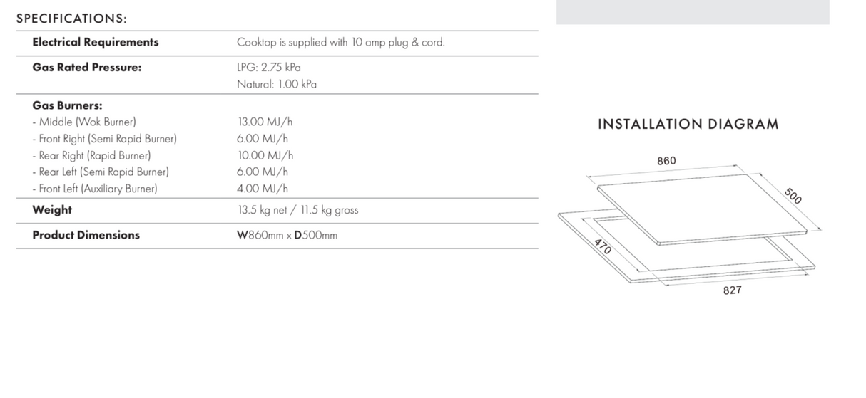 Euro Appliances ECT900GX2 90cm Stainless Steel Gas Cooktop