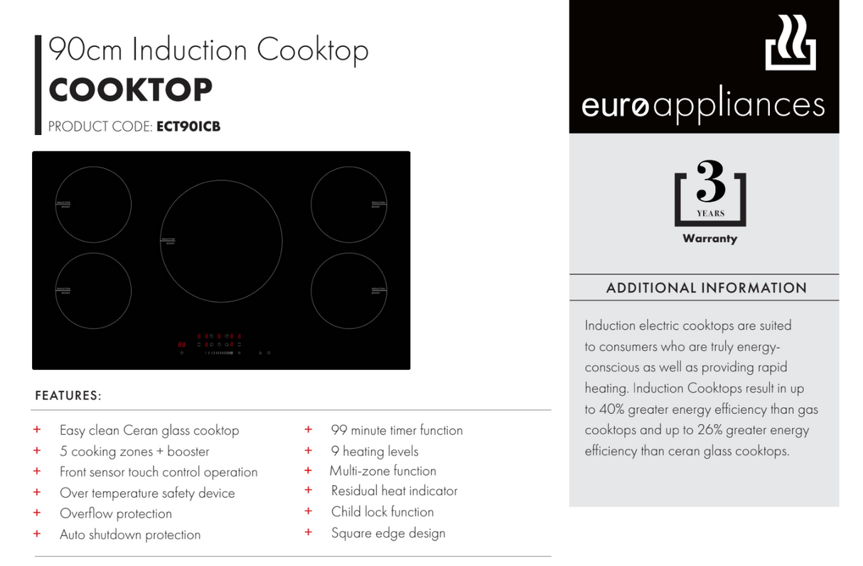 Euro Appliances ECT90ICB 90cm Induction Cooktop - Ex Display