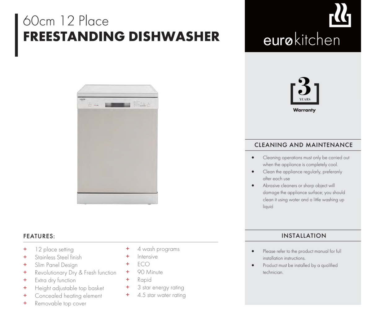 Euro Appliances EDV604SS 60cm Stainless Steel Dishwasher