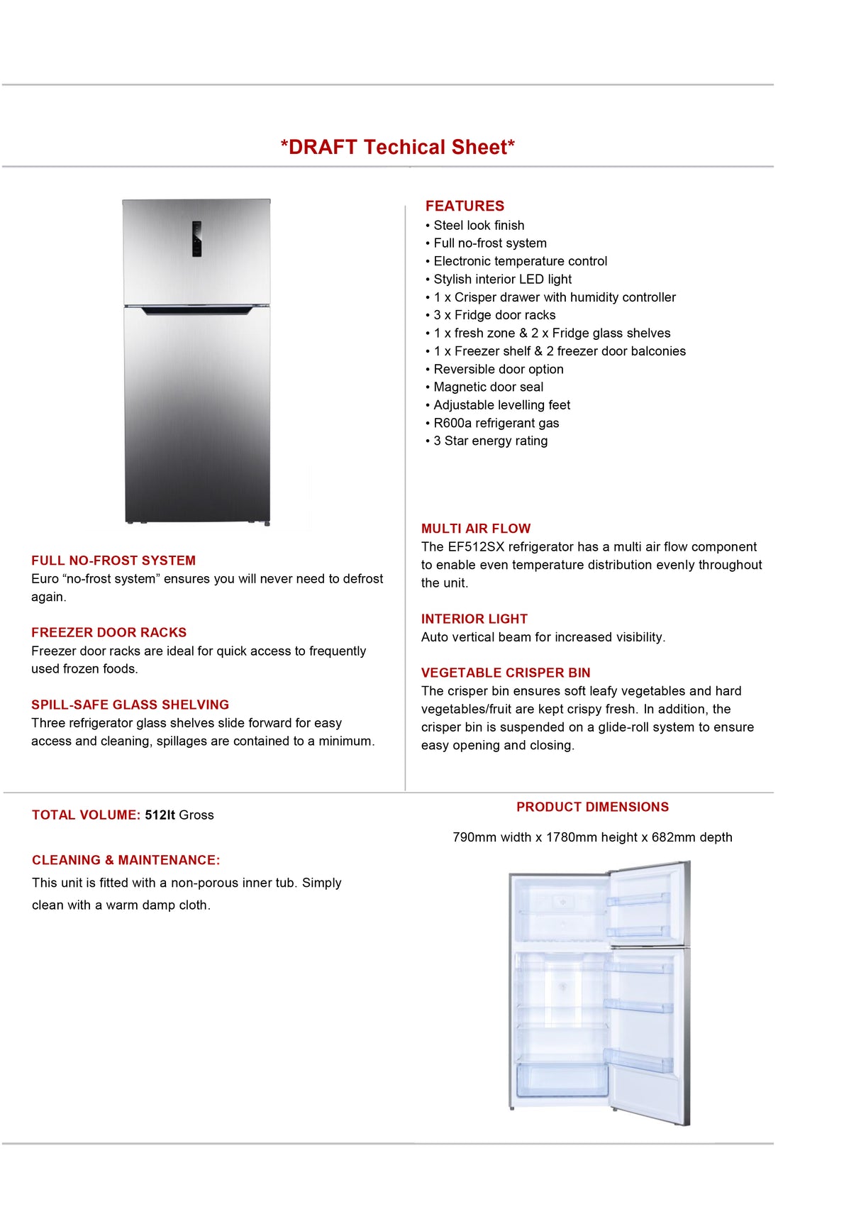 Euro Appliances EF512SX 512L Silver Fridge - Special Order