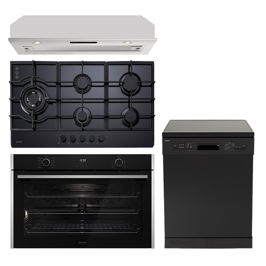 Euro Appliances x Euromaid 90cm Black Glass Package EB901