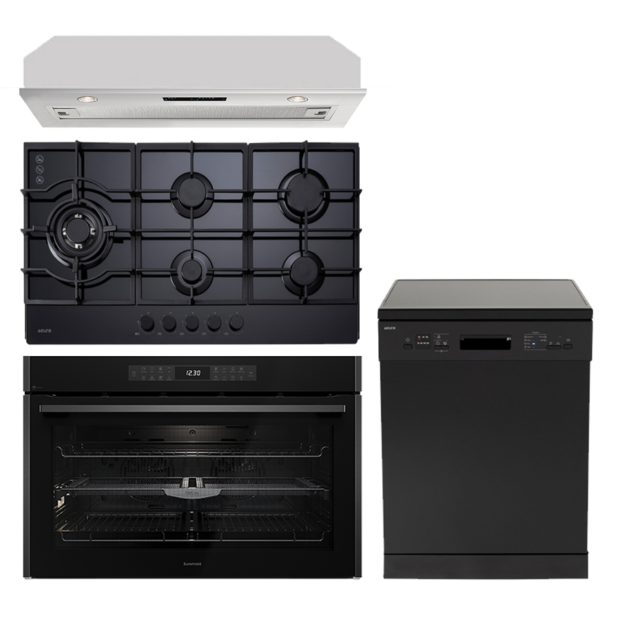 Euro Appliances x Euromaid 90cm Black Glass Package EB903